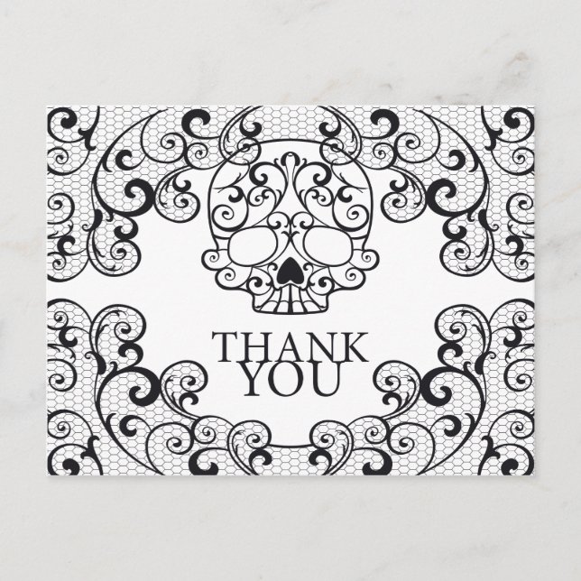 Fancy Sugar Skull Calavera Thank you Postcard (Front)