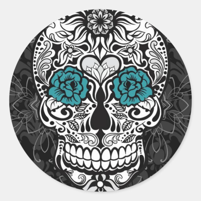 Fancy Sugar Skull Day of the Dead Sticker (Front)