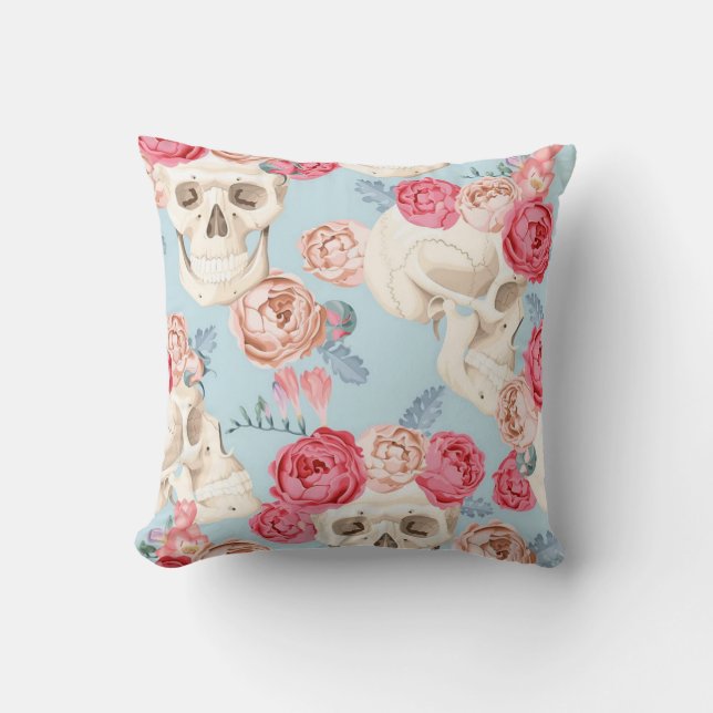 Fancy Sugar Skulls With Roses Cushion (Front)