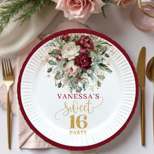 Fancy Sweet 16 Blush Burgundy Gold Plate