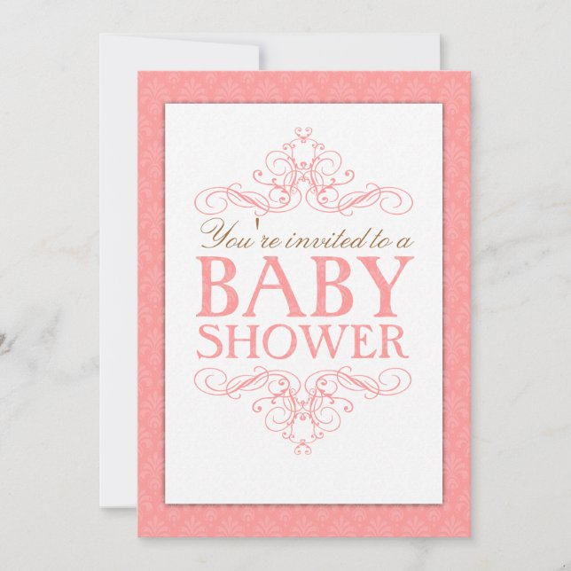 Fancy Sweet Pink Baby Shower Swirl Invitation (Front)