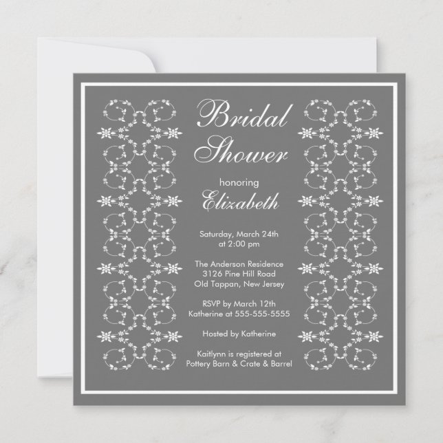 Fancy Swirls Frame Bridal Shower Invitation Grey (Front)