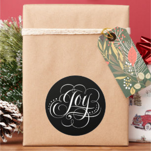 Fancy Swirly Joy Christmas Calligraphy Lettering Classic Round Sticker