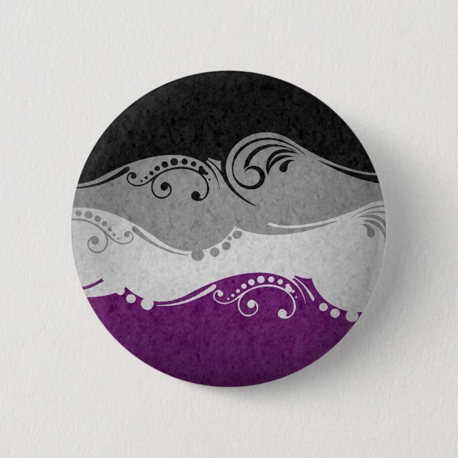 Fancy Swooped and Swirled Asexual Pride Flag  6 Cm Round Badge (Front)