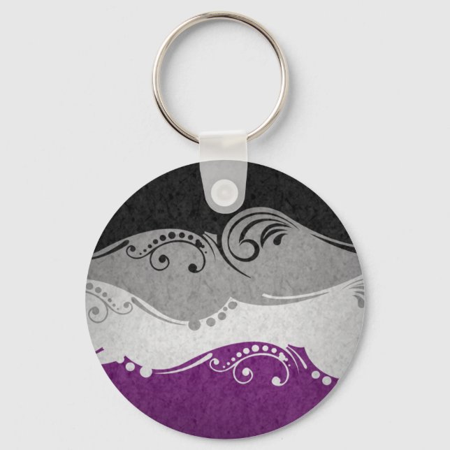 Fancy Swooped and Swirled Asexual Pride Flag  Key Ring (Front)