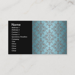 Fancy Teal Blue and Grey Damask Business Card