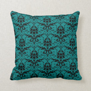 Fancy Teal Damask Pattern Girly Cushion