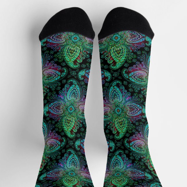 Fancy Teal Paisley Socks (Top)