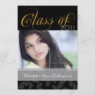 Fancy Text Graduation: Black & Gold Invitation