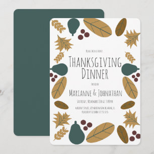 Fancy Thanksgiving Fall Dinner Party Pears Leaves Invitation
