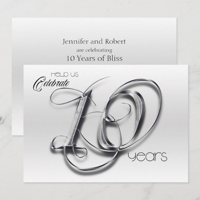 Fancy Tin 10th Wedding Anniversary Invitation (Front/Back)