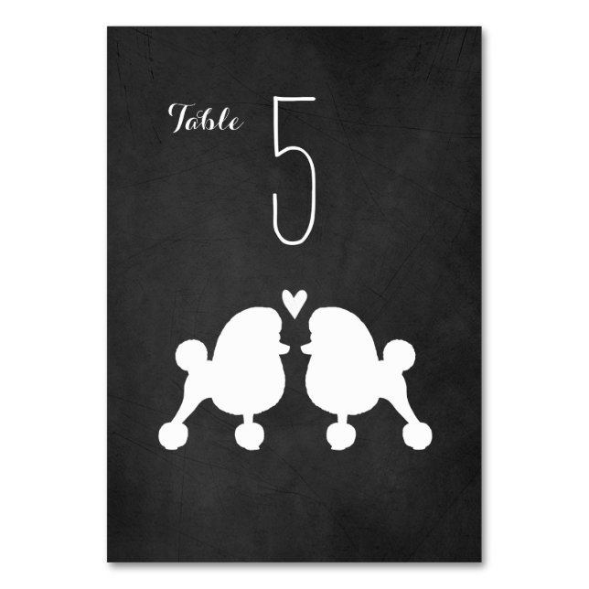 Fancy Toy Poodles Wedding Reception Dog Breed Table Number (Front)