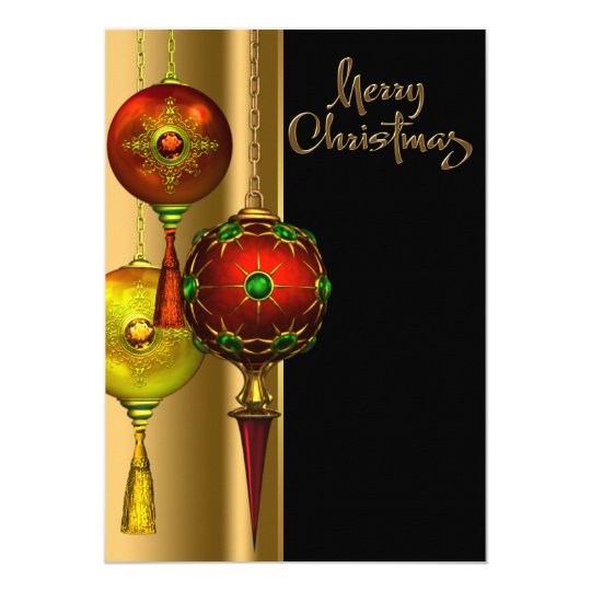 Fancy Tree Ornaments Red Gold Christmas Party Card
