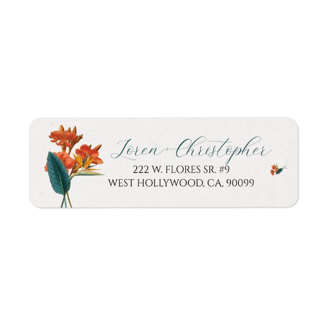Fancy tropical flowers Script Calligraphy Return Address Label (Front)