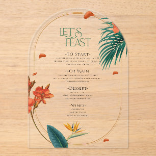 Fancy Tropical Flowers Wedding Menu Acrylic Invitations