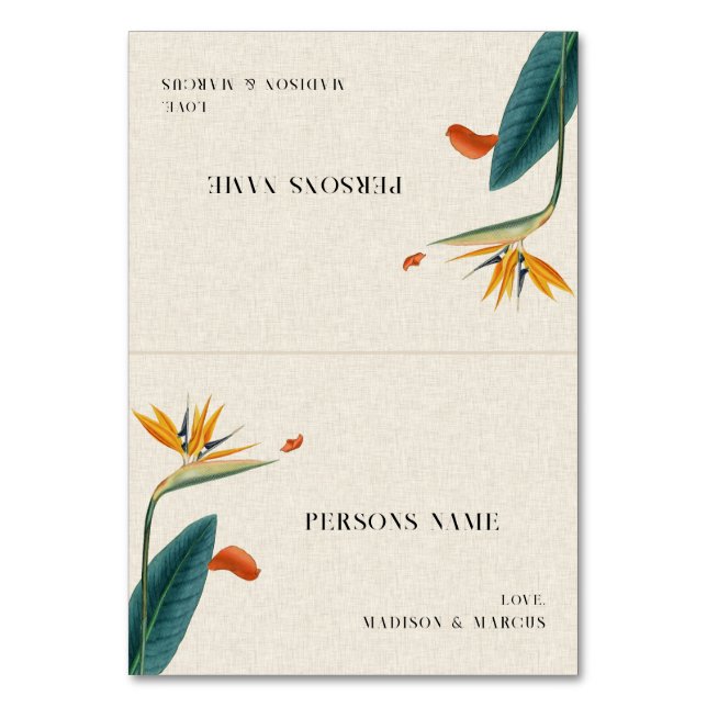 Fancy Tropical Flowers Wedding Place Card (Front)