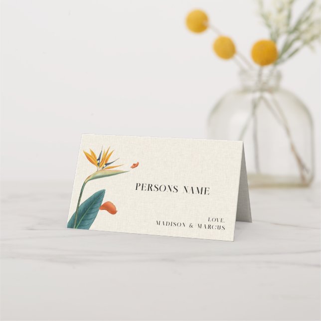 Fancy Tropical Flowers Wedding Place Card (Front)