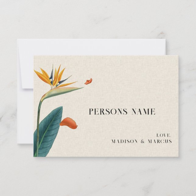 Fancy Tropical Flowers Wedding Place Card (Front)