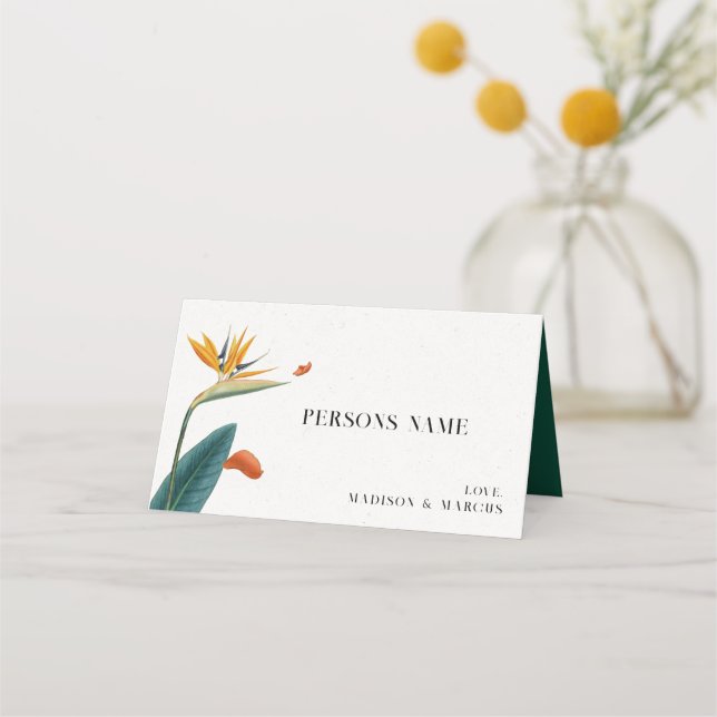 Fancy Tropical Flowers Wedding Place Card (Front)