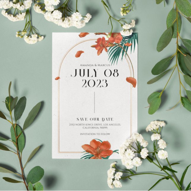 Fancy Tropical Flowers Wedding - Save The Date Invitation (Creator Uploaded)