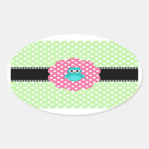Fancy turquoise owl oval sticker