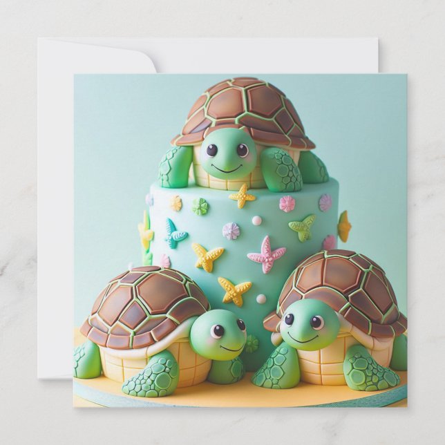 FANCY TURTLE BIRTHDAY CAKE  INVITATION (Front)