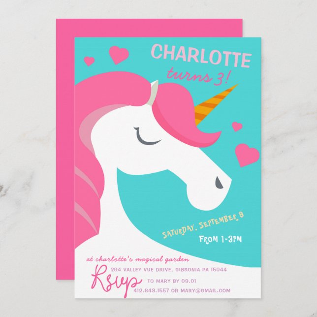 Fancy Unicorn Birthday Invitation (Front/Back)