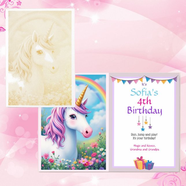 Fancy Unicorn Special Girl's Birthday Gold Foil Card (Creator Uploaded)