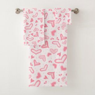 Fancy Valentine hearts pink bath towel set