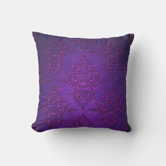 Fancy Vibrant Purple Damask Cushion (Front)