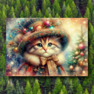 Fancy Victorian Cat Christmas Tree Bible Verse Holiday Card
