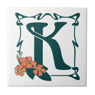 Fancy vintage art nouveau letter K Ceramic Tile