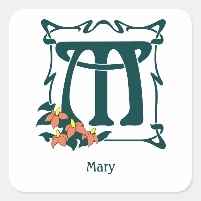 Fancy vintage art nouveau letter M Square Sticker (Front)