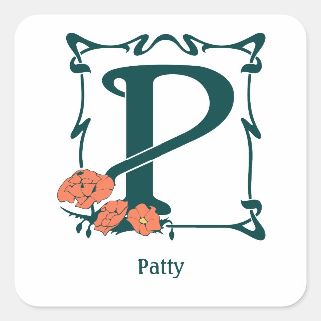 Fancy vintage art nouveau letter P Square Sticker (Front)