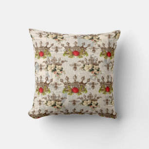 Fancy Vintage Bees & Crowns Cushion