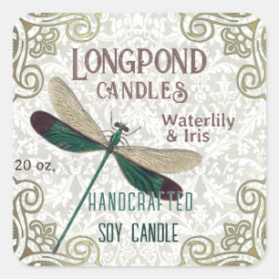 Fancy Vintage Dragonfly Handcrafted Soy Candle Square Sticker