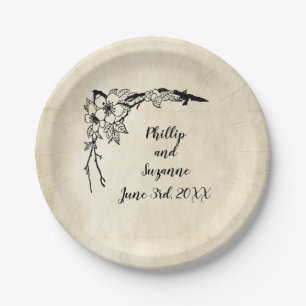 Fancy Vintage Floral Wedding Party  Paper Plate