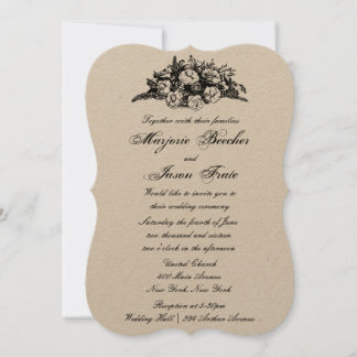 Fancy Vintage Flowers Wedding Invitation Black