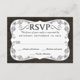 Fancy Vintage Rustic Wood RSVP Wedding Reply Card