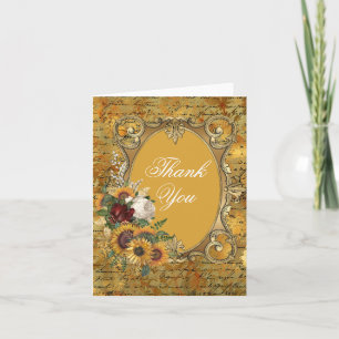 Fancy Vintage Sunflower Frame  Thank You Card
