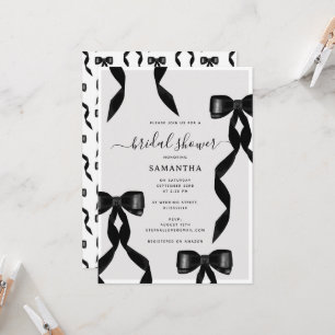 Fancy Watercolor Black Bow Formal Bridal Shower Invitation