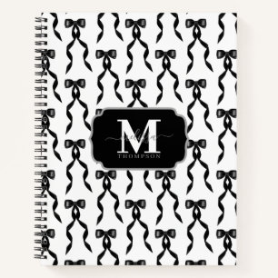 Fancy Watercolor Black Bow Monogrammed Notebook