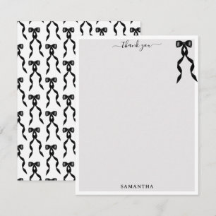 Fancy Watercolor Black Bow Personalised Thank You Card