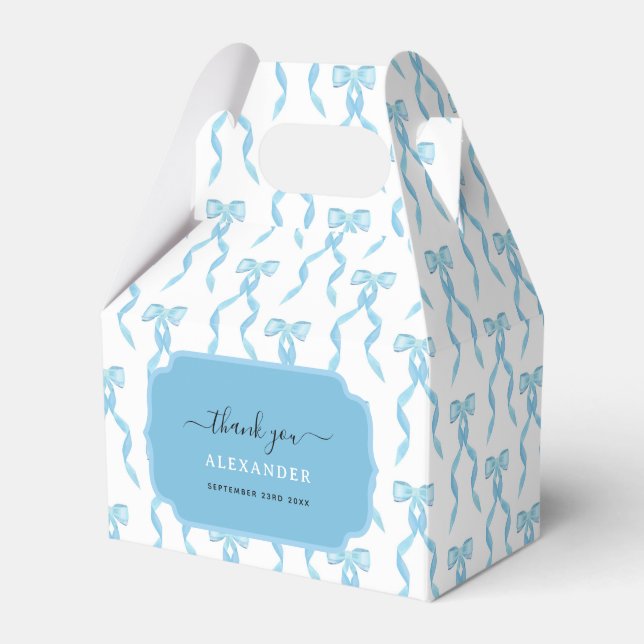 Fancy Watercolor Blue Bow Birthday Favour Box (Front Side)