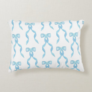 Fancy Watercolor Blue Bow Pattern Decorative Cushion
