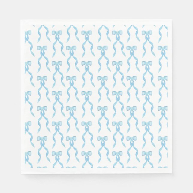 Fancy Watercolor Blue Bow Pattern Napkin (Front)