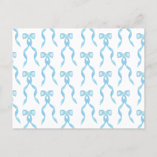 Fancy Watercolor Blue Bow Pattern Postcard