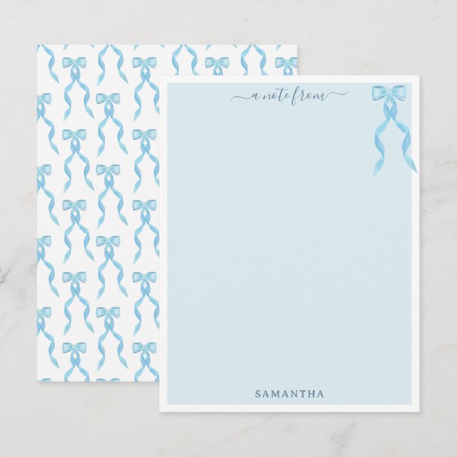 Fancy Watercolor Blue Bow Personalised Card (Front/Back)