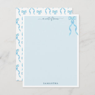 Fancy Watercolor Blue Bow Personalised Card