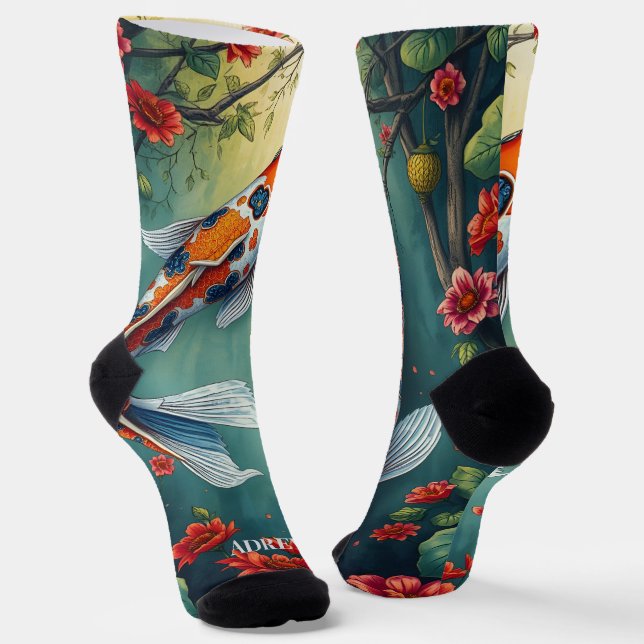 Fancy Watercolor Koi Fish Crew Socks (Angled)